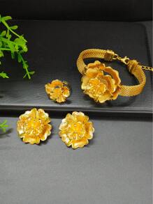 1pc Necklace, 1 Pair Earrings, 1pc Ring, 1pc Bracelet 4pcs/Set Fashion Pendant Jewelry Set For Women, Suitable For Saudi Arabia, Europe, US, Middle East, Dubai, Wedding, Party, Holiday Gift For Mother, Girlfriend