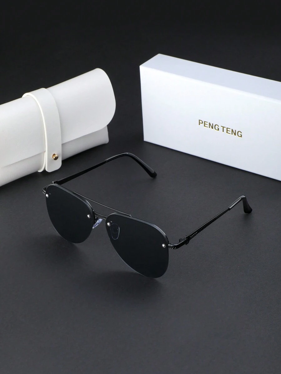 Kính thời trang nửa gọng kim loại Peng Teng mới, Unisex, hoàn hảo cho du lịch và bãi biển, thiết kế cao cấp, - phim xám khung đen - Xem 1