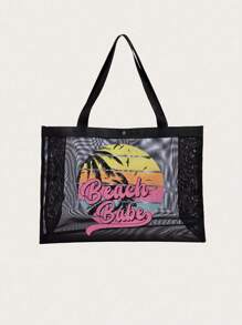 Geantă de plajă, la modă, cu ochiuri de mare capacitate, model de stele de mare vibrante pentru plajă de vară, geantă de plajă de mare capacitate pentru depozitare și cumpărături pe plajă, pentru fete adolescente, femei, studenți, cadou pentru ziua profesorului, cadouri de vacanță, cadou pentru mamă, cele mai bune cadouri pentru profesori pentru totdeauna pentru profesori Zi - Negru - Vizualizare 10