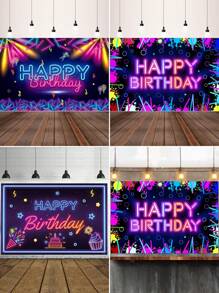 1入組100 * 150cm萬花千縷生日派對主題生日乙烯基旗幟，背景布完美裝飾生日派對，發光主題生日成年禮儀派對室內牆壁裝飾，戶外派對圍欄裝飾，生日禮品掛毯，派對照片道具背景 - 彩色 - 查看 1