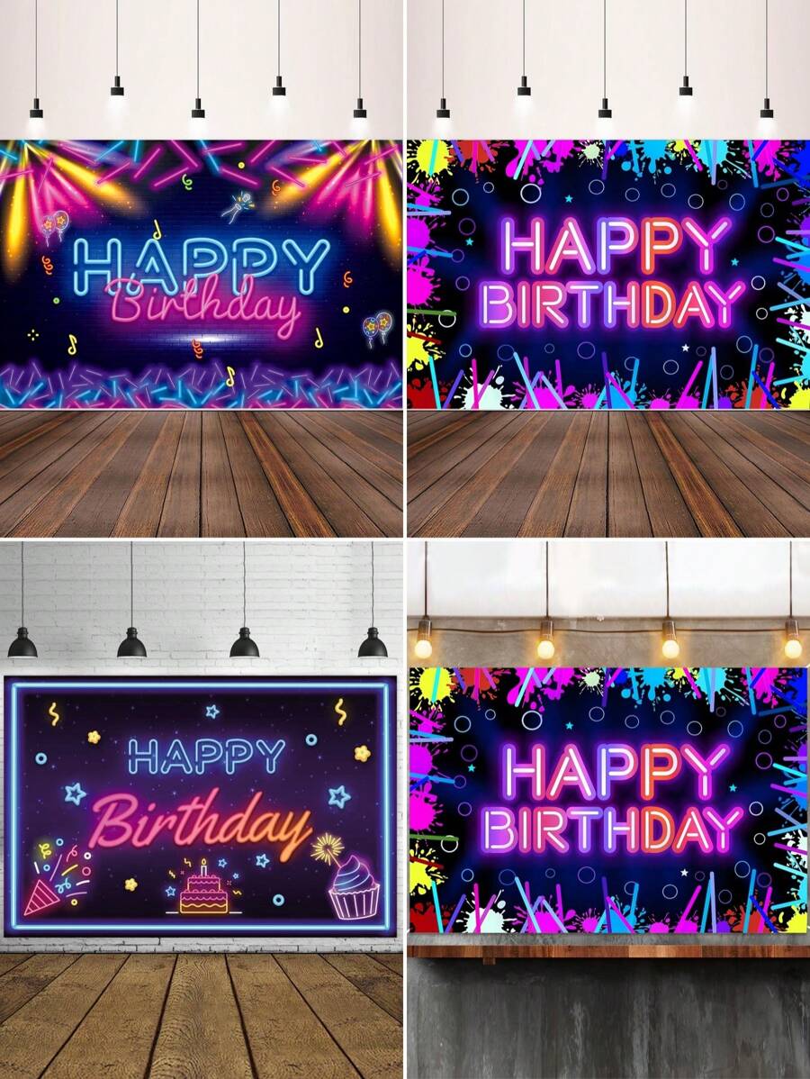 1入組100 * 150cm萬花千縷生日派對主題生日乙烯基旗幟，背景布完美裝飾生日派對，發光主題生日成年禮儀派對室內牆壁裝飾，戶外派對圍欄裝飾，生日禮品掛毯，派對照片道具背景 - 彩色 - 查看 1