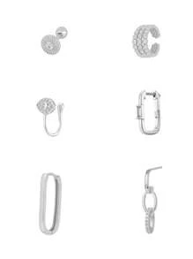 6 Pcs Exquisite 24K Gold Plated Cubic Zirconia Fashion Hoop Earrings For Women Zirconia Stud Earrings Set