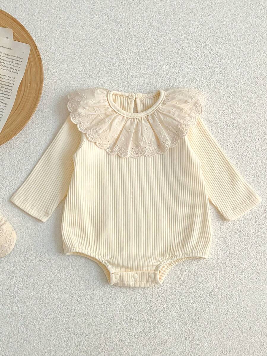 女婴碎花领连体衣，长袖女婴连体衣，春秋季