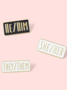 3 piezas Broche de tercera persona singular para letras simples, insignia de HE SHE THEY, adecuada para mochila y ropa, distintivo de aleación Y2K adecuado para niños - Multicolor - Ver 2