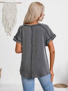 Women's Summer Tops V Neck T-Shirt Ribbed Cap Short Sleeve Casual Blouse