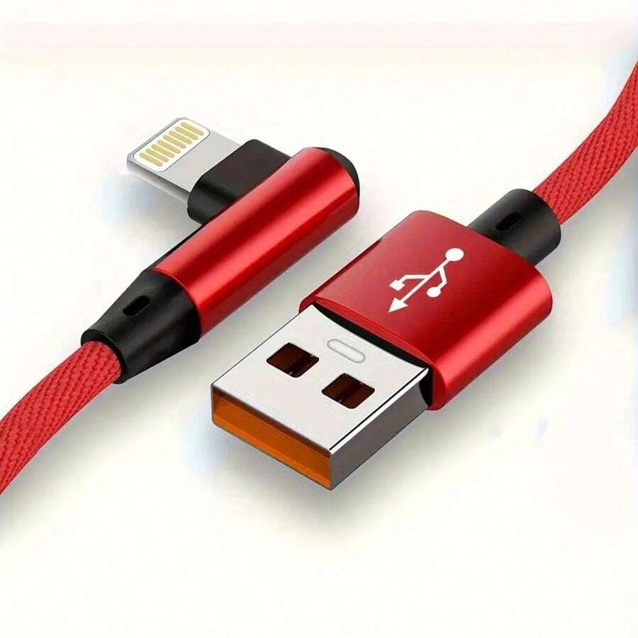 90 Degree Right Angle IPhone Charger Cable, 2.4A Fast Charging Nylon Braided Lightning To USB Cable,Female To Male Connector, Data Transfer Compatible With IPhone 14/13/12/11/XS/MAX/XR/X/8/7 And IPad,Mfi Certified 12W Fast Charging Usb-C To Lightning Cable, Nylon Braided, Compatible With Iphone (5-14), Compatible With Ipad, Ipod - Right Angle Cord For Enhanced Stability,12W Fast Charging Usb Cable Compatible With Iphone & Compatible With Ipad - Usb-A To Lightning, Right Angle Cord - Multicolor - View 1