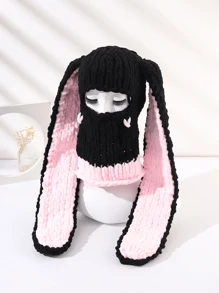 1 件女式手工制作加厚保暖兔耳口罩便帽，可爱又时尚 - 彩色 - 查看 14