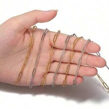 Cadena Rolo de acero inoxidable de 1 metro por paquete, cadena de joyería de oro/plata con varios tamaños de eslabones largos para suministros al por mayor de fabricación de joyas y collares DIY, 0.25x0.65cm / 0.4x1.2cm / 0.35x1.15cm