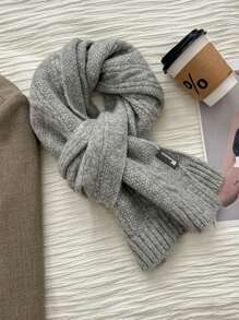 1pc Unisex Couple Style Solid Color Cable Knit Wool Blend Warm Scarf, Classic College Style Casual Outdoor Accessory, Autumn/Winter - Multicolor - View 10