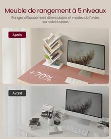 VASAGLE Bibliothèque Arbre, Bibliothèque sur Pied à 5 Niveaux, Étagère d'Angle Gain de Place, avec Étagères, pour Chambre, Salon, Bureau, Blanc nuage - Blanc - Voir 2
