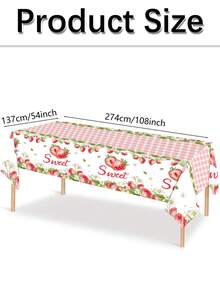 1入137*274CM/54*108吋粉色草莓風格可拋式派對桌布，適用於生日、婚禮及各種主題派對或日常裝飾使用