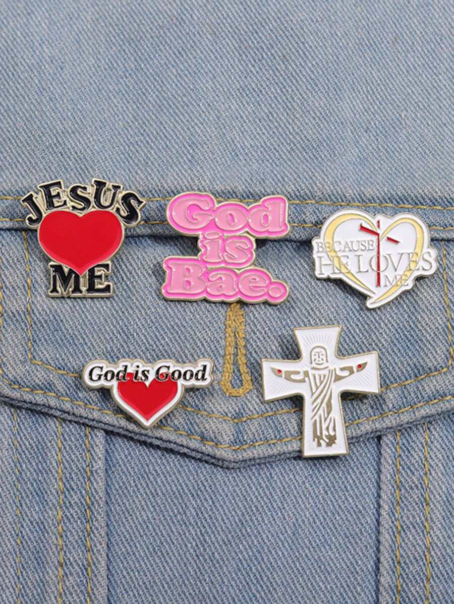 QIHOO 5 件耶稣爱我珐琅别针定制上帝是 胸针翻领背包徽章服装首饰礼物送给孩子和朋友