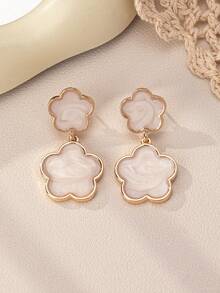 1對時尚潮流2024新色彩三葉草滴釉琺瑯樹脂耳環，簡約清新的法式浪漫女士約會、派對、日常生活、工作穿著、禮物季節禮物 - 花朵琺瑯耳環 - 查看 4