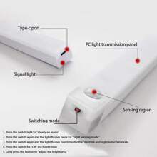 1入智能人體感應LED燈，長條形無線磁吸自粘衣櫃燈，搭配USB充電的可充式酒櫃燈條，適用於櫃臺衣櫥照明，可充式廚房夜燈，適用於辦公桌、衣櫥、牆櫥、樓梯、走廊、書架、電池動力燈