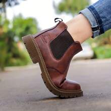 Unisex Brown‑Leather Steel‑Toe Work Boots, Anti‑Smash, Anti‑Puncture And Anti‑Shock. Perfect For Construction, Factory, Warehouse, Automotive Repair - Brown - View 3