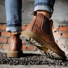 Unisex Brown‑Leather Steel‑Toe Work Boots, Anti‑Smash, Anti‑Puncture And Anti‑Shock. Perfect For Construction, Factory, Warehouse, Automotive Repair - Brown - View 6