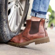 Unisex Brown‑Leather Steel‑Toe Work Boots, Anti‑Smash, Anti‑Puncture And Anti‑Shock. Perfect For Construction, Factory, Warehouse, Automotive Repair - Brown - View 4