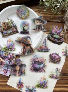 30張不同大小的森林和森林女孩主題寵物貼紙，適用於日記和日誌DIY裝飾