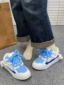 春秋新款女運動鞋，簡約舒適城市時尚運動鞋，擁有獨特風格 - 藍白色 - 查看 4