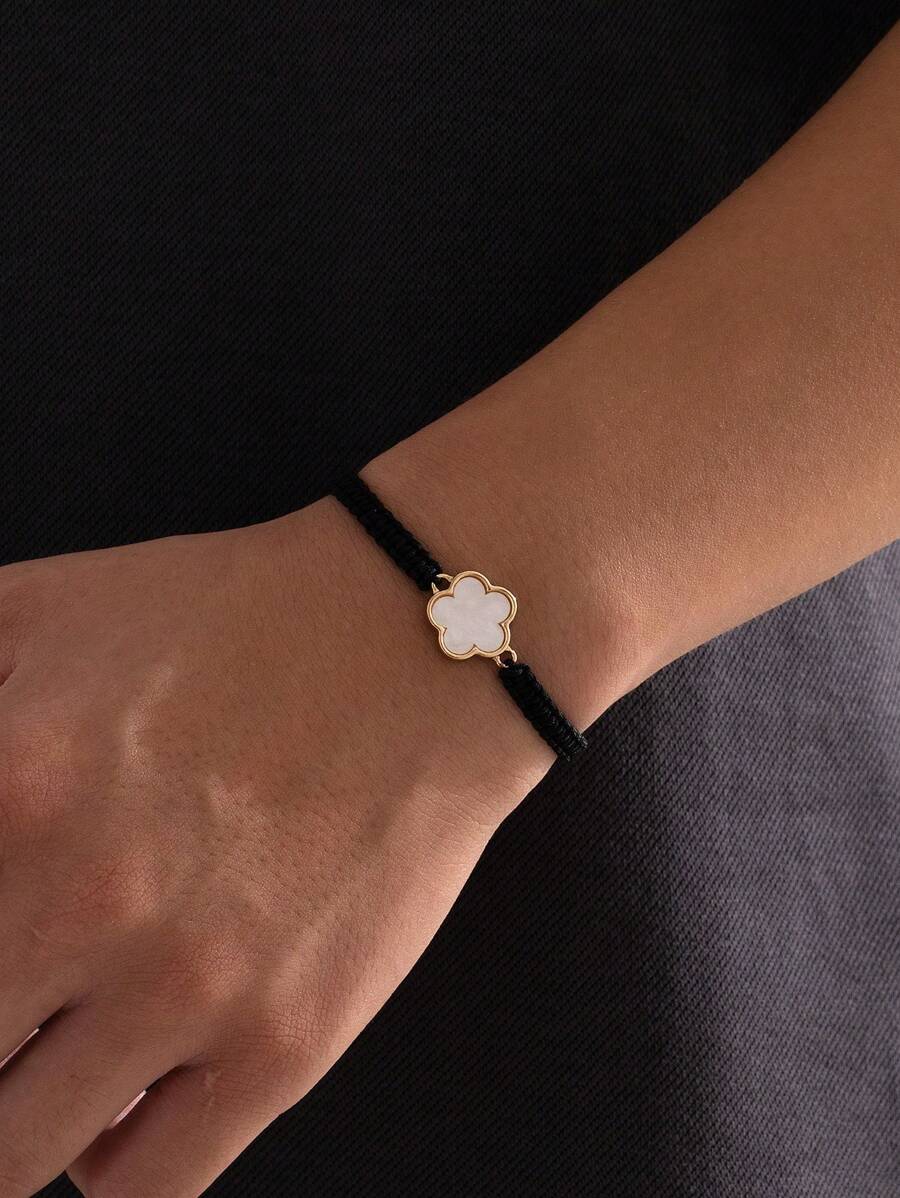 1pc Couples' Adjustable Lucky Clover Bracelet Valentines - White - View 1