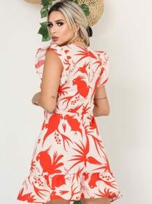 vestido midi feminino manga princesa bufante linhão estampa floral babado