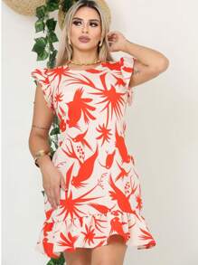 vestido midi feminino manga princesa bufante linhão estampa floral babado