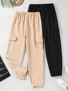 Tween Girl 2pcs/Set Fashionable Multifunctional Pocketed Long Pants , Spring/Summer/Fall - Multicolor - View 1