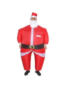 1 Complete Set Inflatable Santa Claus Costume (With Fan And Inflatable Suit) Halloween/Christmas Party Stage Performance Costume Prop (Batteries Not Included) - Red - View 1