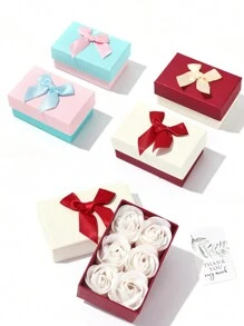 6 件装玫瑰花礼盒，带卡片，花香玫瑰香皂花瓣沐浴皂，花盒装，女士沐浴皂，植物精油花皂套装，适合生日、情人节、感恩节、返校情人节
