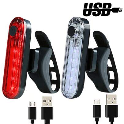 1pc Red & White Bicycle Tail Light, Outdoor Night Riding USB Rechargeable COB High Brightness LED Warning Lamp