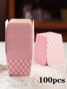 50/100pcs Square Baking Cup, High Temperature Resistant Muffin Cup  Cupcake, Pink Lattice Baking Cups, Disposable Desserts Box For Wedding, Birthday, Party Decoration, Kitchen Tools, Baker's Tools