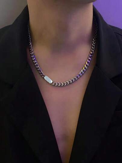 1pc Minimalist Titanium Steel Necklace, Unique Cuban Link Chain Necklace For Men, Collarbones Chain Ins Style Hip Hop Accessories For Christmas, New Year, Valentine's Day Gifts