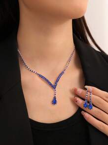 2-Piece Women Teardrop Pendant Necklace And Earrings Set, Fashion Elegant Jewelry For Wedding Party