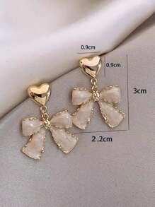 1 Pair Elegant Bowknot Heart Stud Earrings, Vintage Design Lightweight Luxury Earrings, Suitable For Women Daily And Holiday Wear - Multicolor - View 5