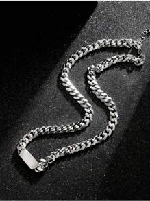 1 件简约钛钢项链，独特链项链，适合男士，时尚锁骨链，时尚嘻哈配饰，适合圣诞节、新年、情人节礼物 - 白色 - 查看 8