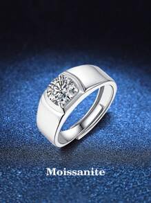 1 chiếc nhẫn đính đá Mozambique 1 carat bạc 925 phong cách Hip Hop thời trang, phù hợp với trang phục hàng ngày của nam giới, trang sức thời trang nam cho ngày cưới, quà tặng ngày lễ tình nhân - Bạc - Xem 1