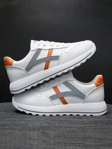 Ladies' Lightweight Spring And Autumn Soft Bottom Sports Casual Shoes, New Low Vamp All-Match White Tennis Shoes With Style - White Orange - View 5