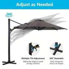 11 FT Cantilever Patio Umbrella, Round Outdoor Offset Umbrella With 360° Rotation & Tilt Adjustment Without Base - Grey - Khaki + Fabric - View 5