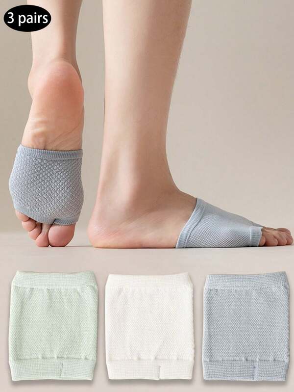3pairs Women's Summer Thin Two-Toe Leg Warmers, Invisible Anti-Slip Half-Sole Flip-Flop Solid Color Leg Warmers, Open-Toe Five-Toe Short Leg Warmers