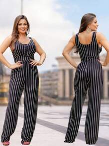 Women Jumpsuits - 黑與白 - 查看 3