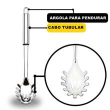 Pegador De Massas De Macarrão Colher De Inox Grande Para Cozinha 32cm - Prata - Visão 4