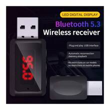 車用藍牙5.3 FM 發射器，免提通話音樂接收器，迷你USB電源車載套件，無線汽車音頻適配器，適用於汽車FM收音機，即插即用，LED顯示屏 - 黑色 - 查看 4