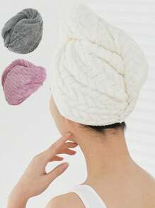 1 件装珊瑚绒超细纤维纯色干发帽，吸水，返校发帽