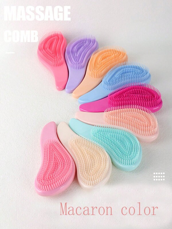 مشط تدليك محمول بلون سادة, شعيرات ناعمة لشعر خالٍ من التشابك, مناسب للشعر الرطب والجاف