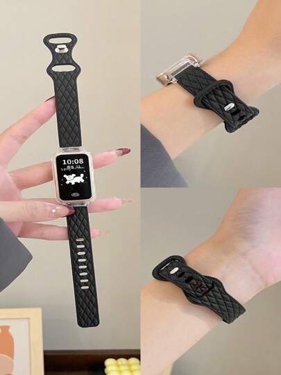 1 条二合一仿皮硅胶表带，带透明保护壳，适用于 Band 10/9/8/7/6 系列、Honor Band 9/7/6 系列、Galaxy Fit 3，休闲和商务风格