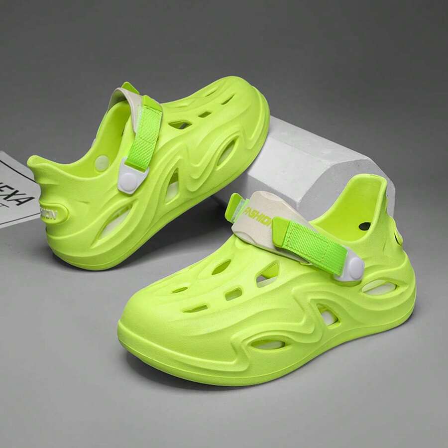 女士夏季沙灘防滑拖鞋，時尚戶外休閒防水、防滑舒適，大尺碼鞋子 - 綠色 - 查看 1