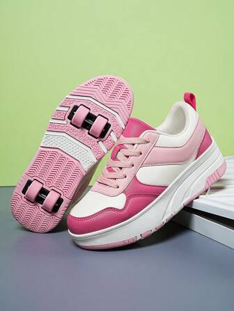 2024 年新品时尚儿童鞋，厚底运动鞋，圆头系带，男女通用可拆卸双轮，适合男孩和女孩