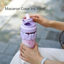 LocknLock 可爱棉花糖玻璃杯带吸管，高品质牛奶咖啡杯