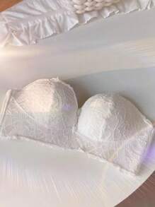 Women's White Lace Bra, Padded Push-Up Plunge Backless Bra Lingerie For Sexy Wedding/Formal Dresses