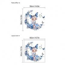 Blue Moon Fairy & Butterfly Fairy Self-Adhesive Wall Sticker, Cartoon Cute Children Room Background Wall Decorative Stickerbaby Shower Family Decorations Gifts - Multicolor - View 10